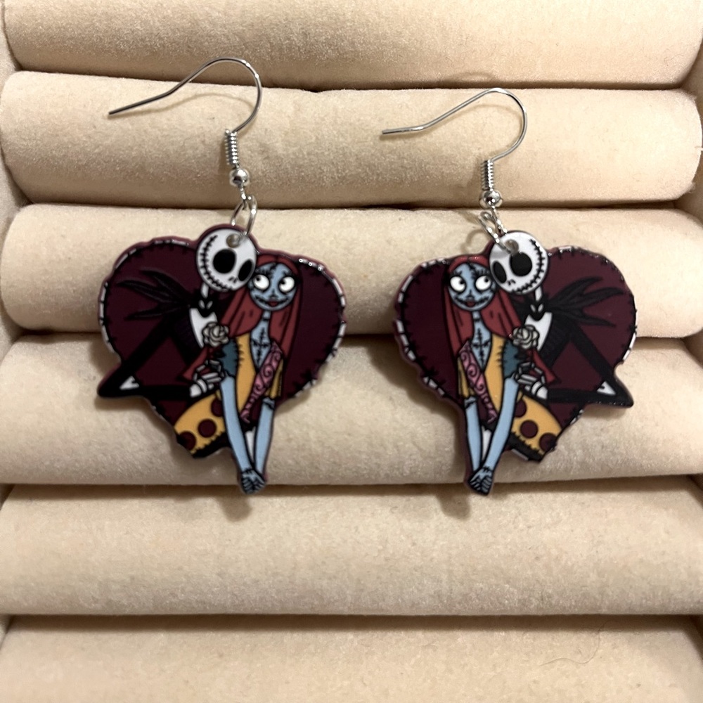 Jack and Sally Heart Acrylic Earrings